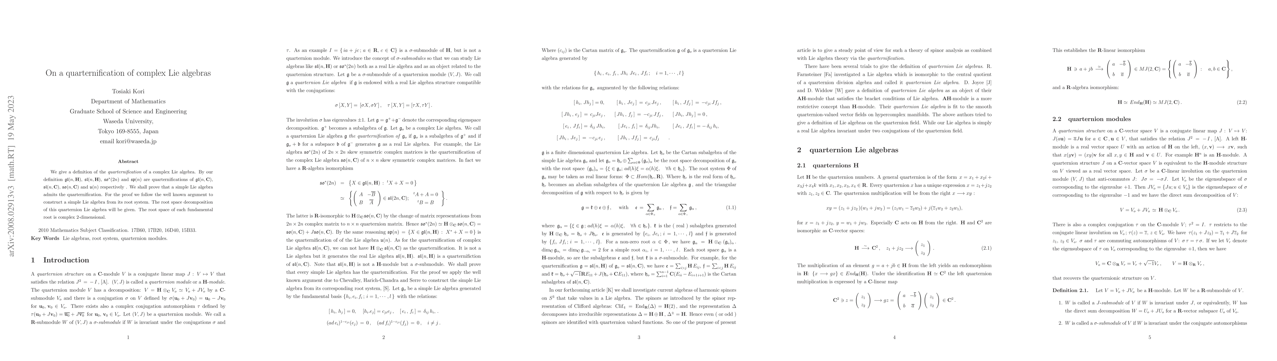 Thumbnail for On a quarternification of complex Lie algebras