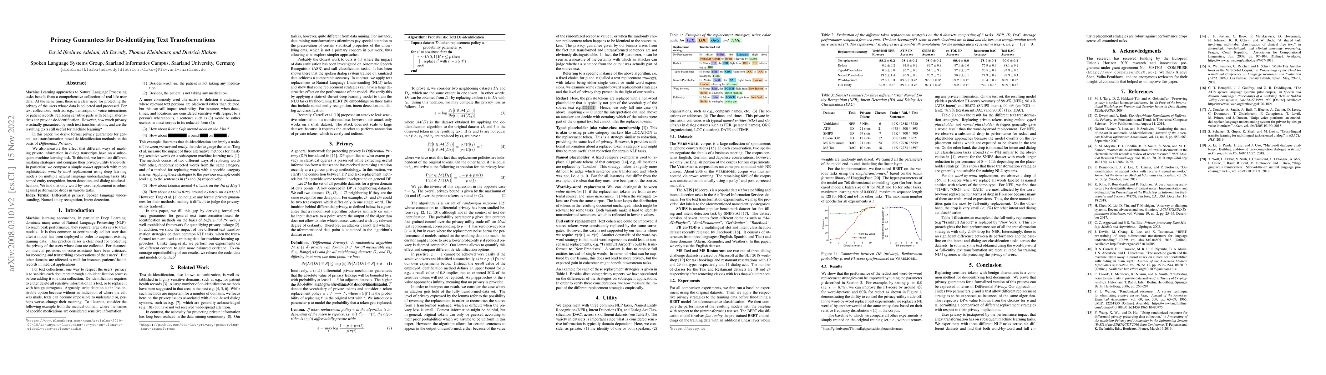 Thumbnail for Privacy Guarantees for De-identifying Text Transformations