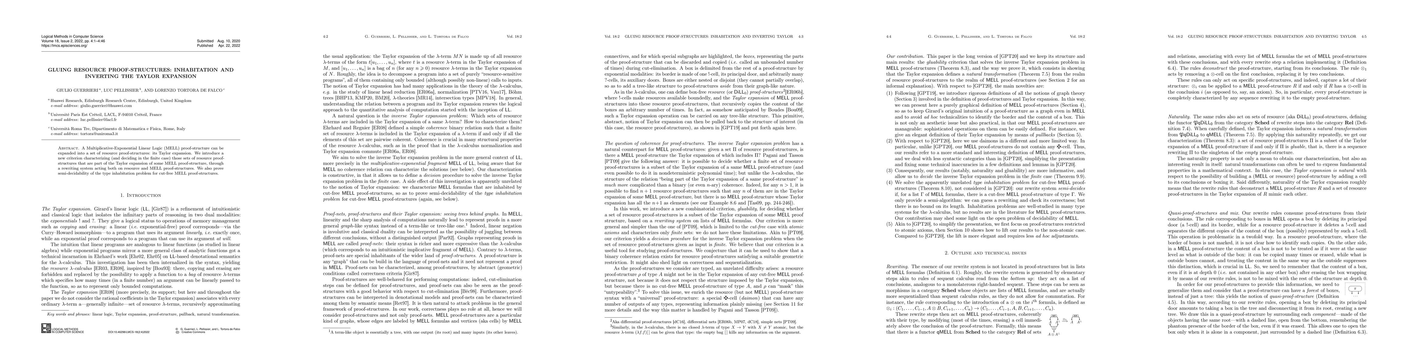 Thumbnail for Gluing resource proof-structures: inhabitation and inverting the Taylor
  expansion