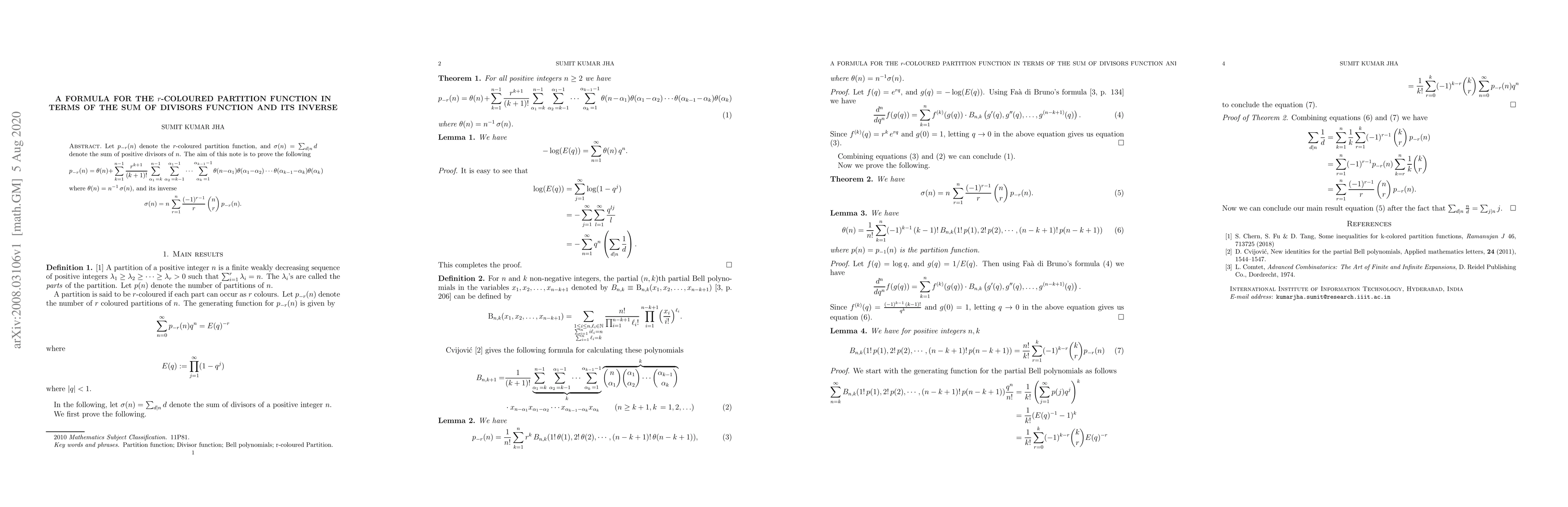 Thumbnail for A formula for the $r$-coloured partition function in terms of the sum of
  divisors function and its inverse