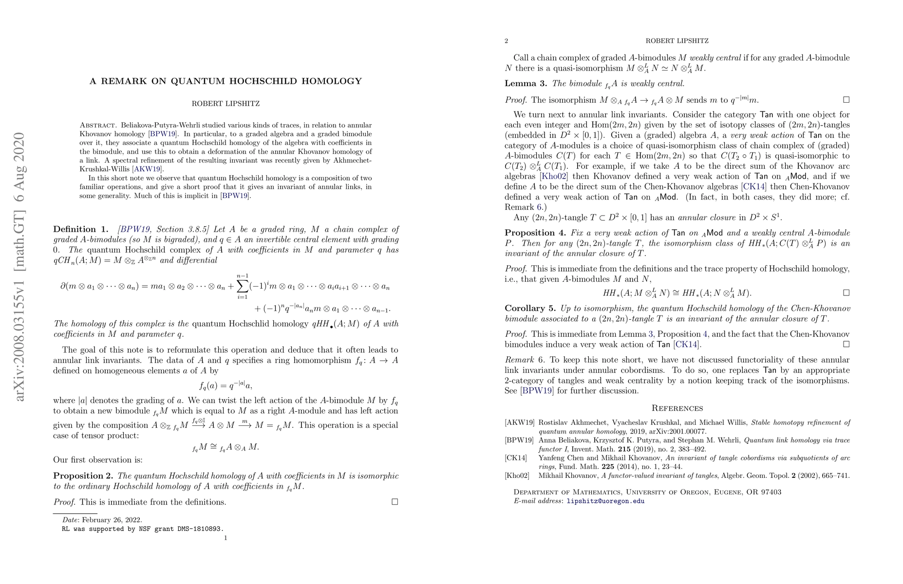 Thumbnail for A remark on quantum Hochschild homology