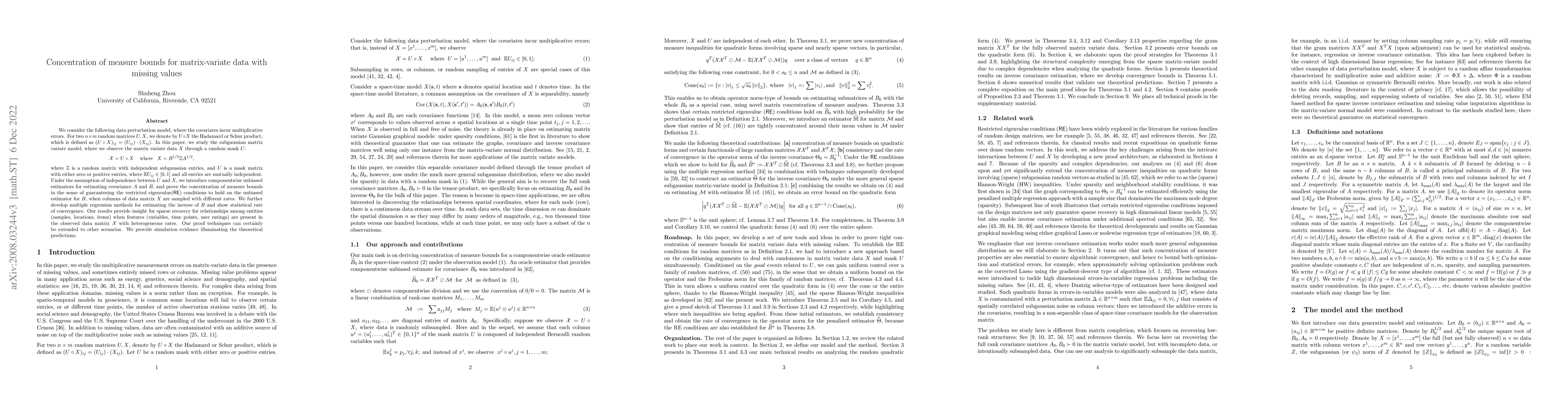 Thumbnail for Concentration of measure bounds for matrix-variate data with missing
  values