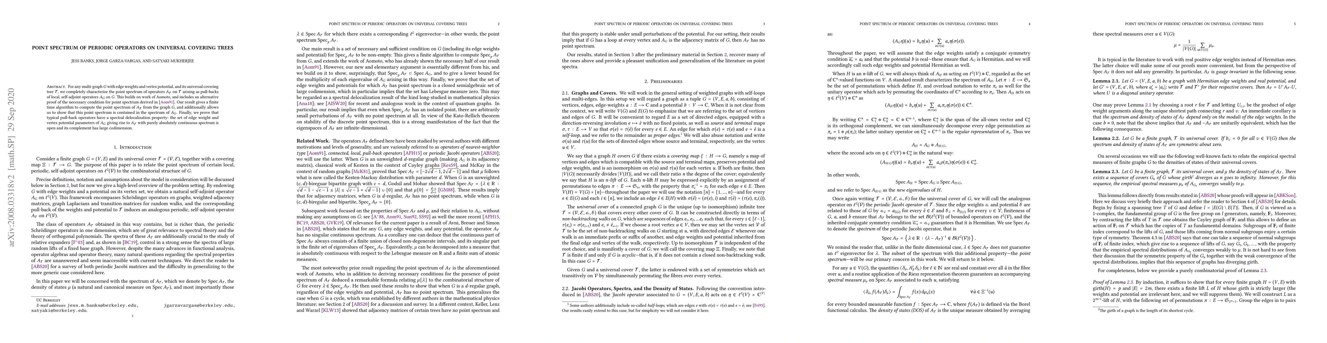 Thumbnail for Point Spectrum of Periodic Operators on Universal Covering Trees