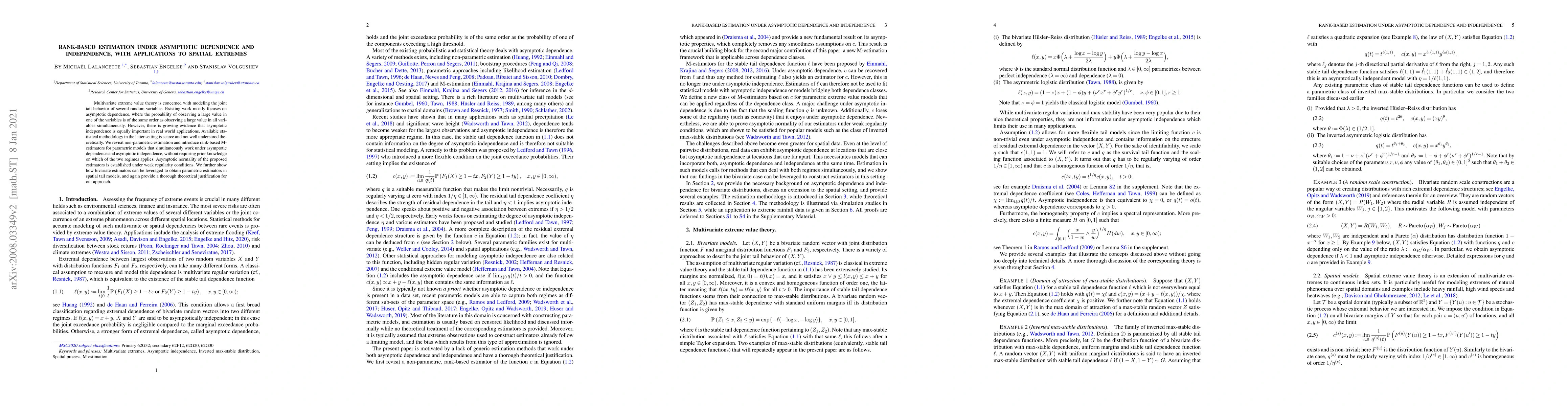 Thumbnail for Rank-based Estimation under Asymptotic Dependence and Independence, with
  Applications to Spatial Extremes