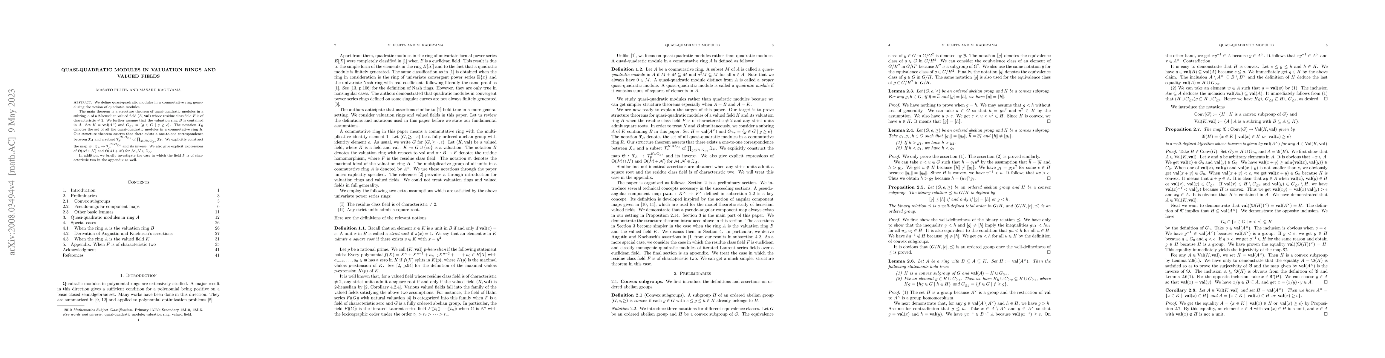 Thumbnail for Quasi-quadratic modules in valuation ring and valued field