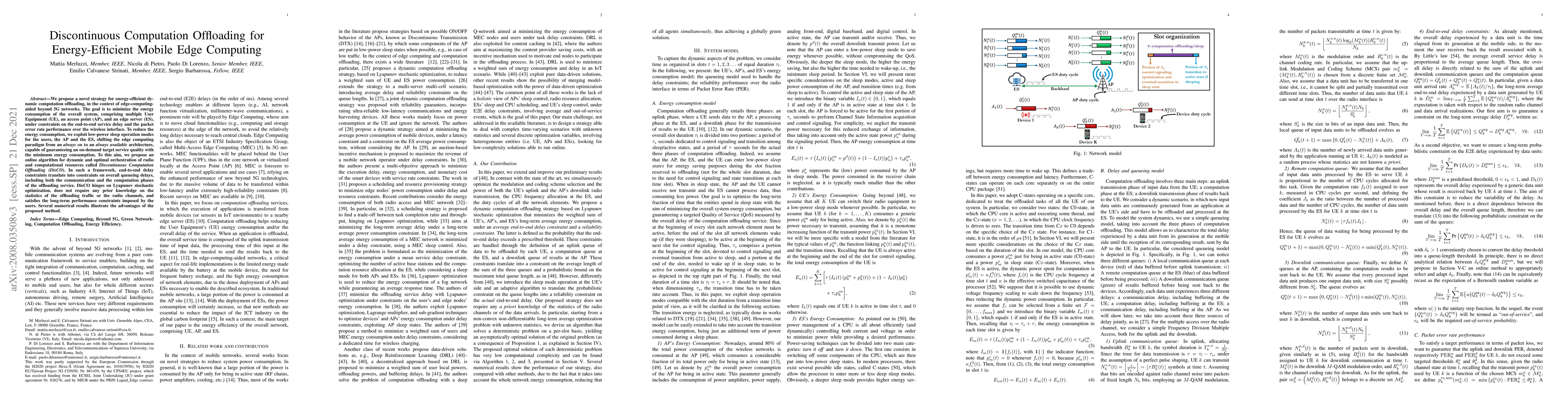 Thumbnail for Discontinuous Computation Offloading for Energy-Efficient Mobile Edge
  Computing