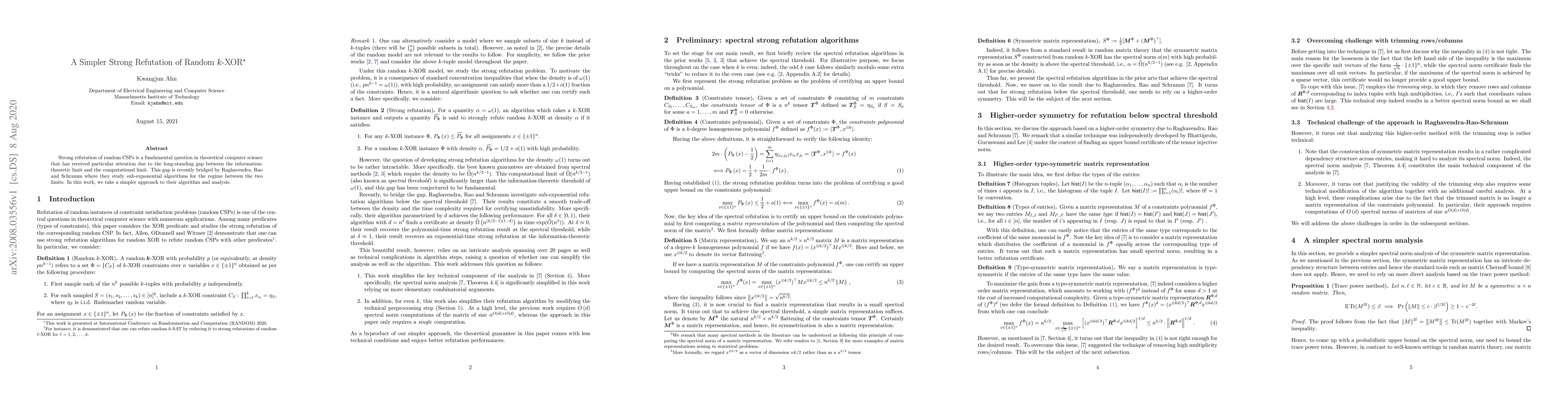 Thumbnail for A simpler strong refutation of random $k$-XOR