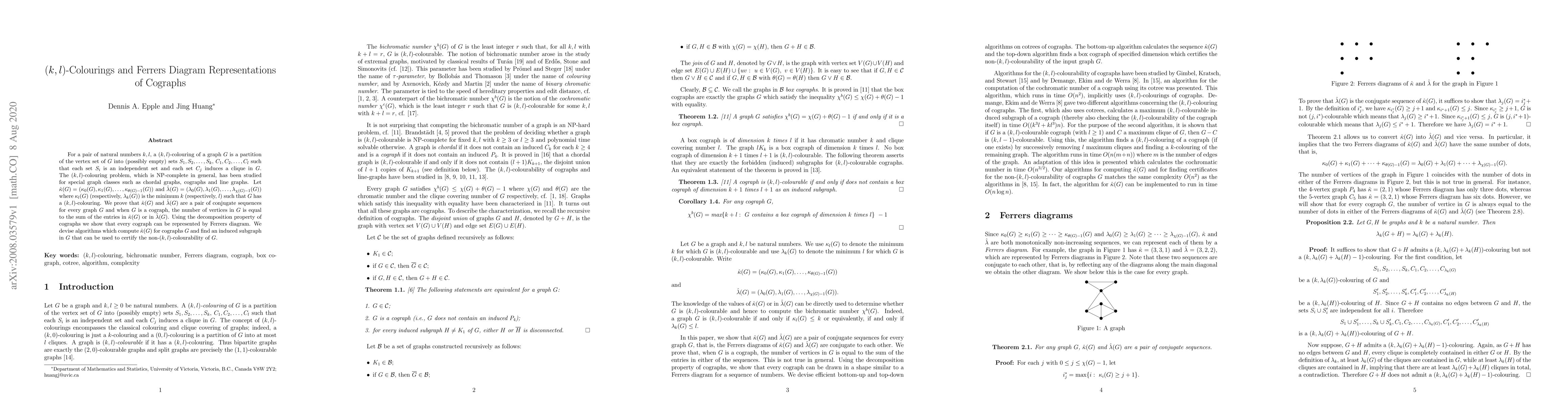 Thumbnail for (k; l)-Colourings and Ferrers Diagram Representations of Cographs