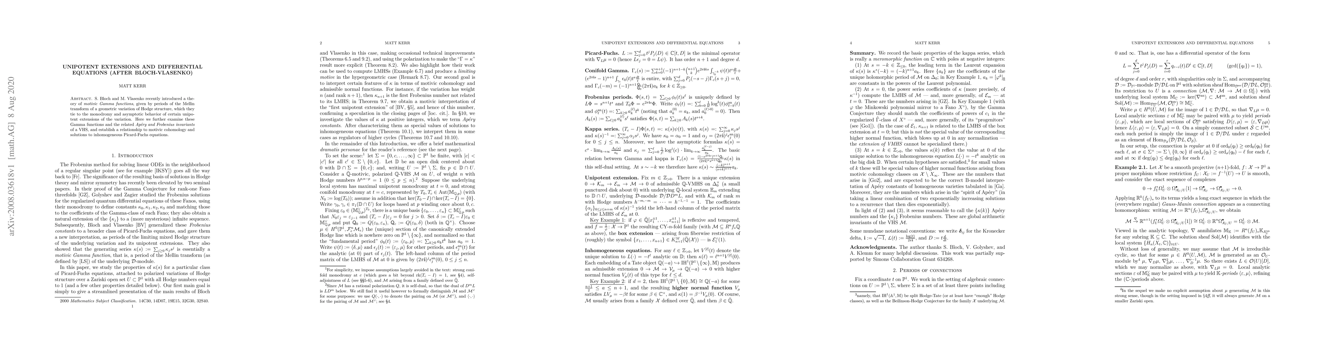 Thumbnail for Unipotent extensions and differential equations (after Bloch-Vlasenko)