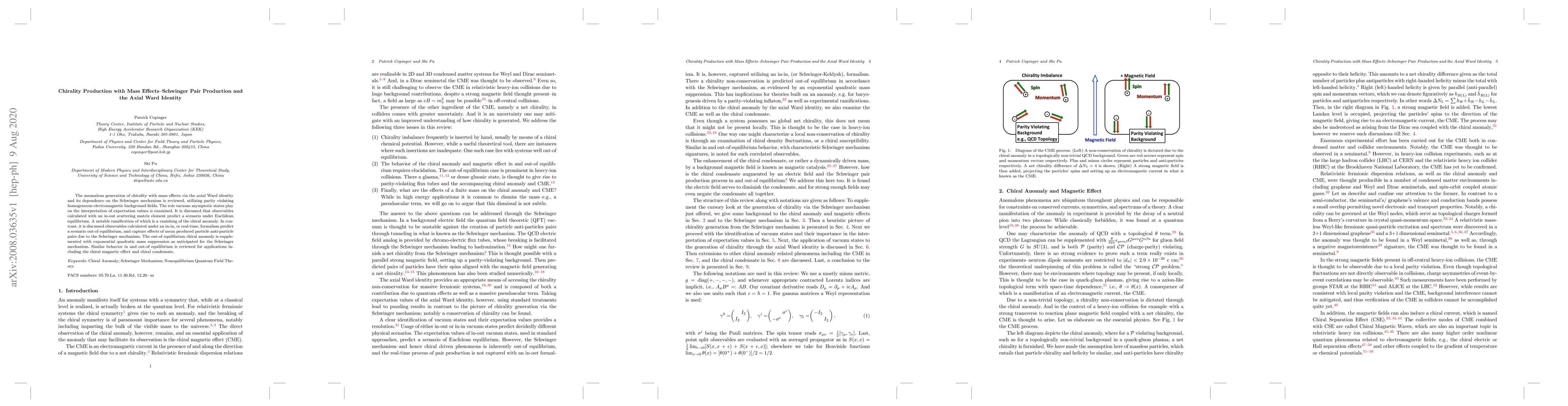 Thumbnail for Chirality Production with Mass Effects-Schwinger Pair Production and the
  Axial Ward Identity