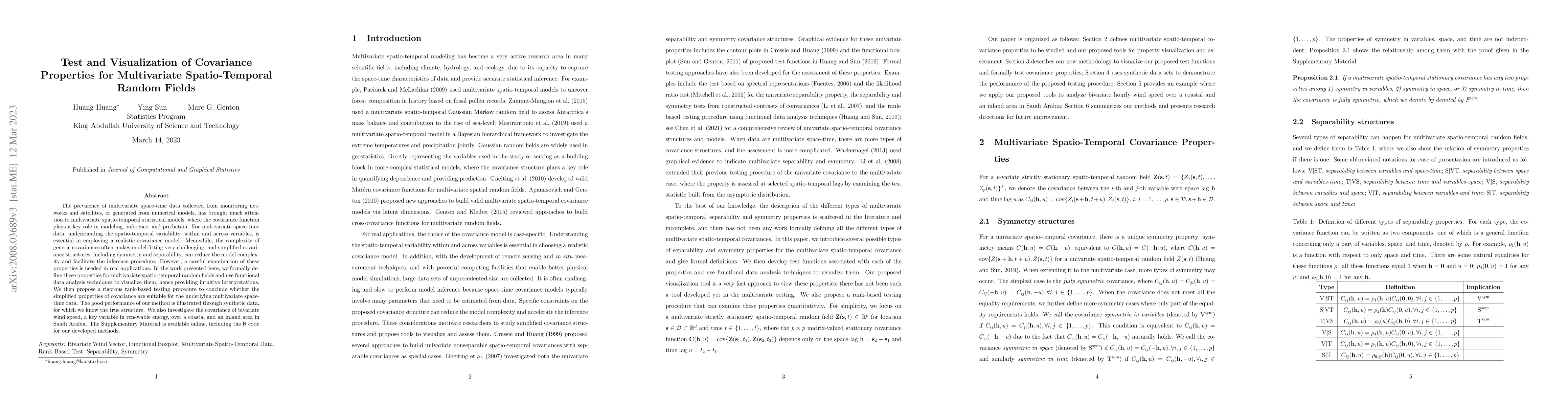 Thumbnail for Test and Visualization of Covariance Properties for Multivariate
  Spatio-Temporal Random Fields