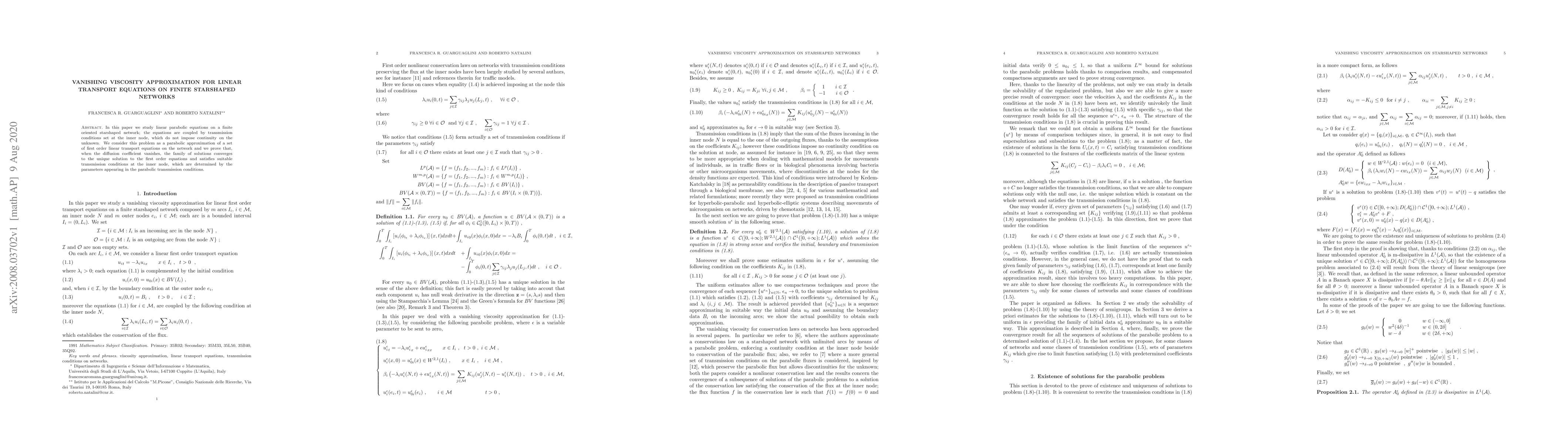 Thumbnail for Vanishing viscosity approximation for linear transport equations on
  finite starshaped networks