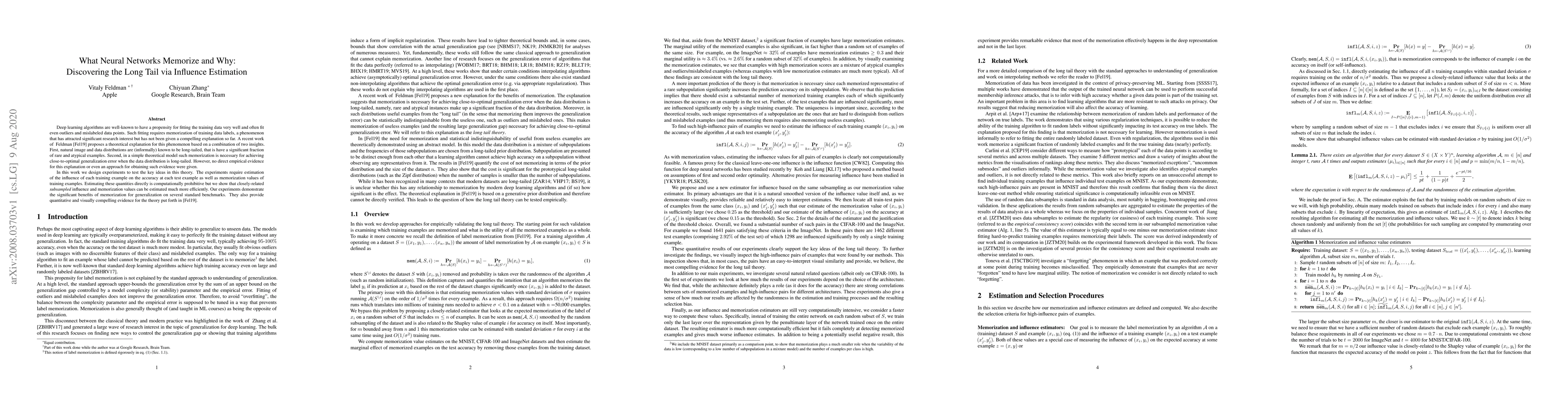 Thumbnail for What Neural Networks Memorize and Why: Discovering the Long Tail via
  Influence Estimation