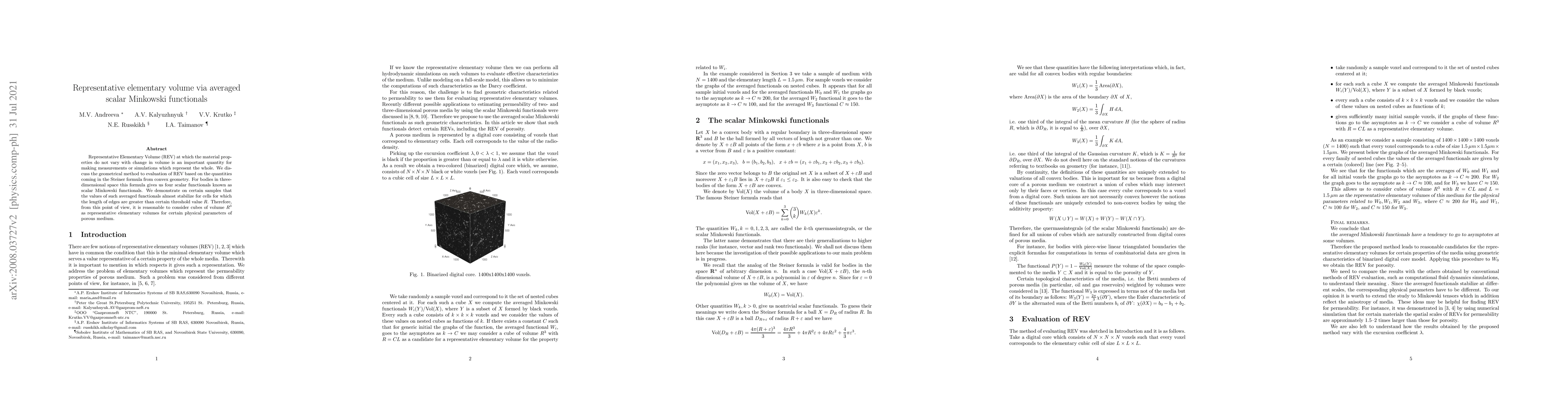 Thumbnail for Representative elementary volume via averaged scalar Minkowski
  functionals