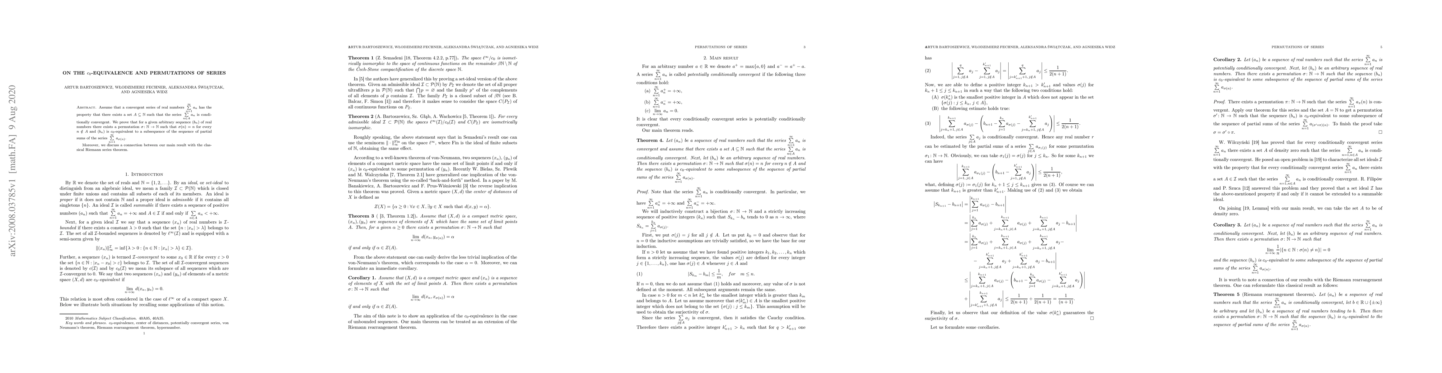 Thumbnail for On the $c_0$-equivalence and permutations of series