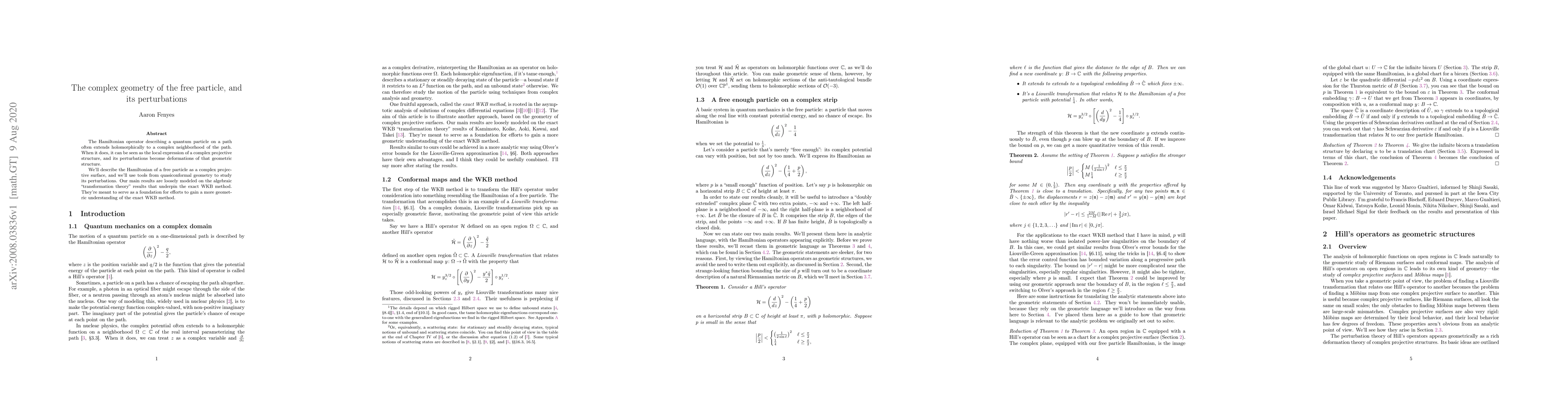 Thumbnail for The complex geometry of the free particle, and its perturbations