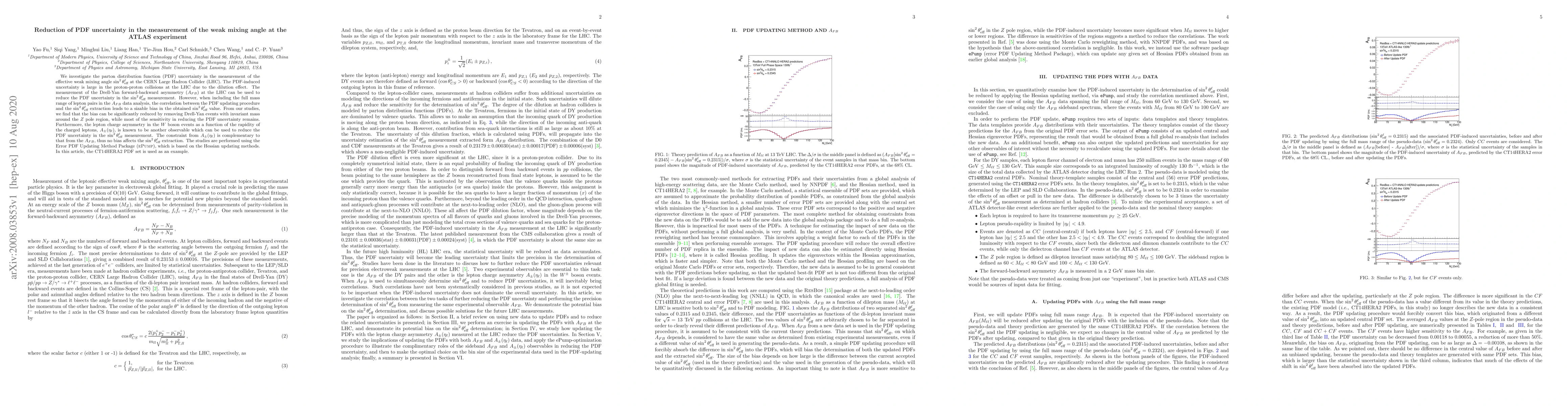Thumbnail for Reduction of PDF uncertainty in the measurement of the weak mixing angle
  at the ATLAS experiment