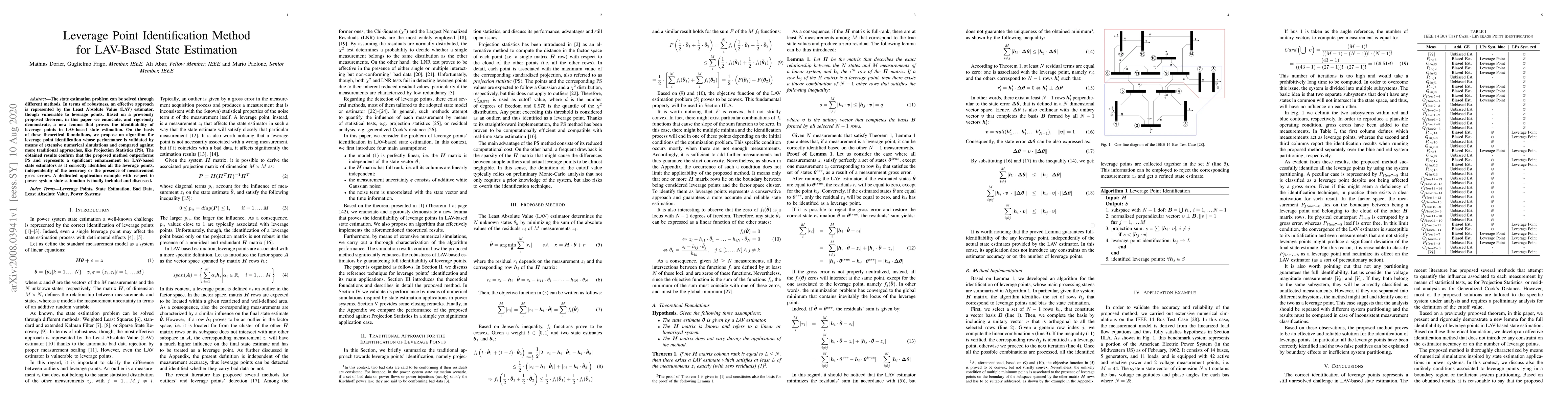 Thumbnail for Leverage Point Identification Method for LAV-Based State Estimation