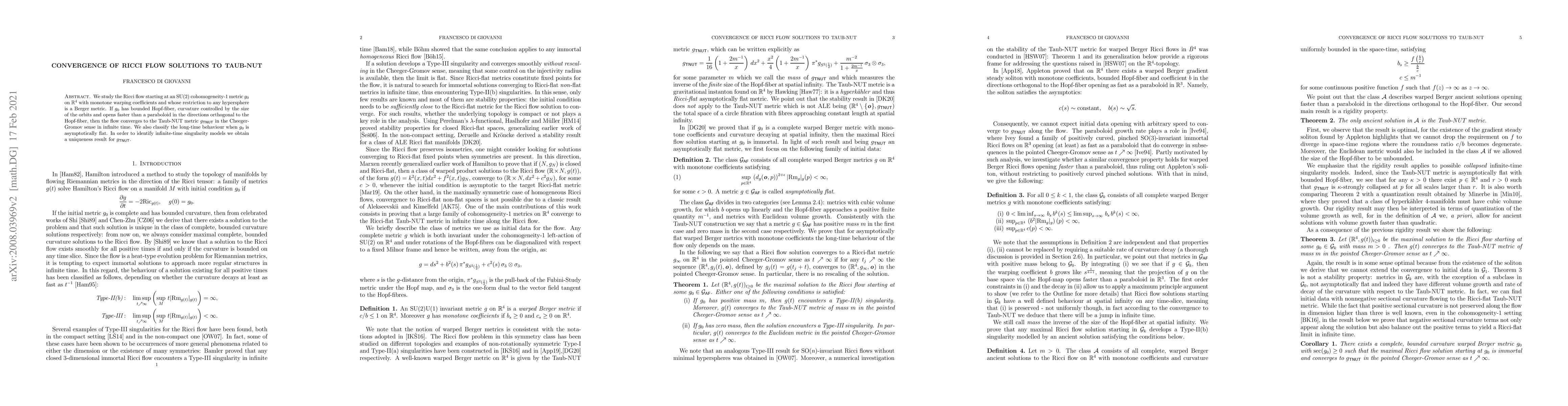 Thumbnail for Convergence of Ricci flow solutions to Taub-NUT