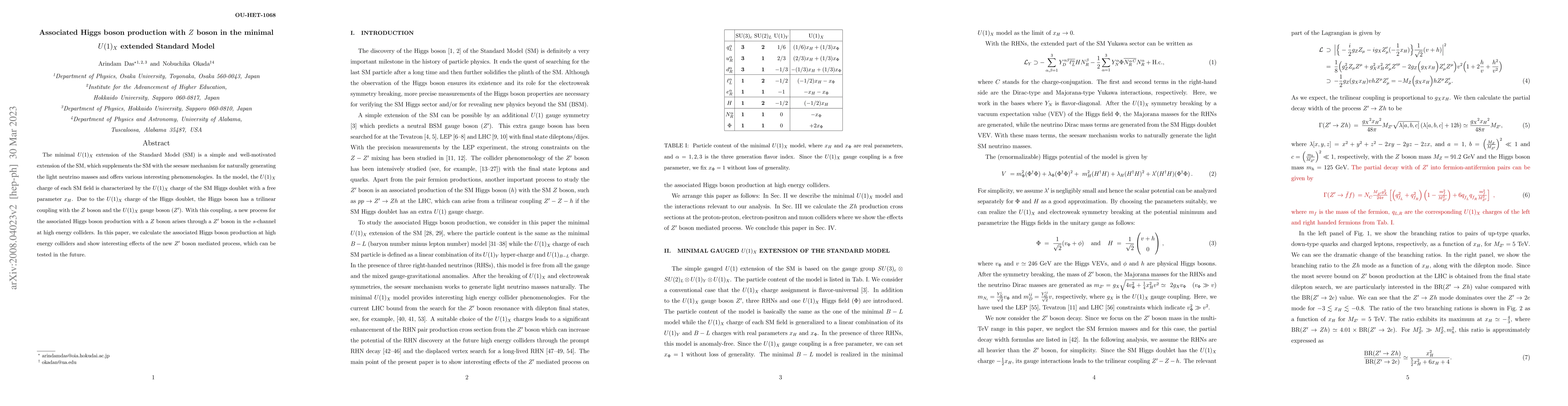 Thumbnail for Associated Higgs boson production with $Z$ boson in the minimal $U(1)_X$
  extended Standard Model