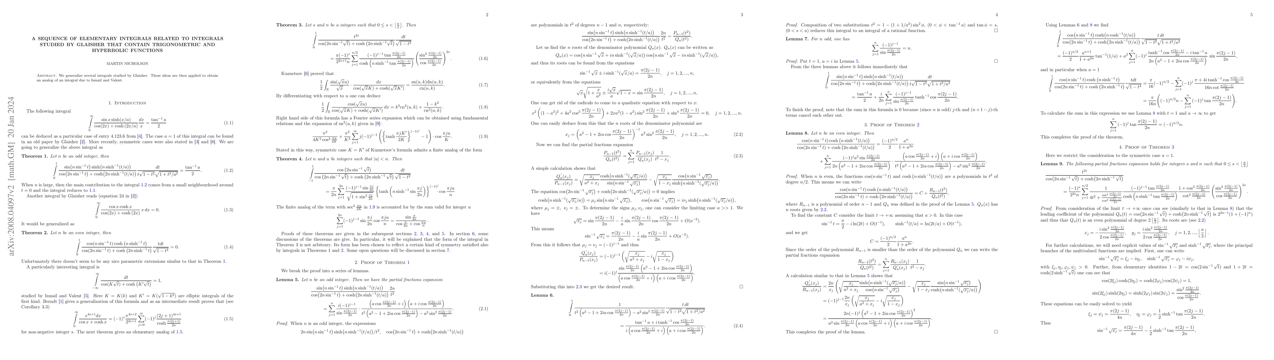 Thumbnail for A sequence of elementary integrals related to integrals studied by
  Glaisher that contain trigonometric and hyperbolic functions