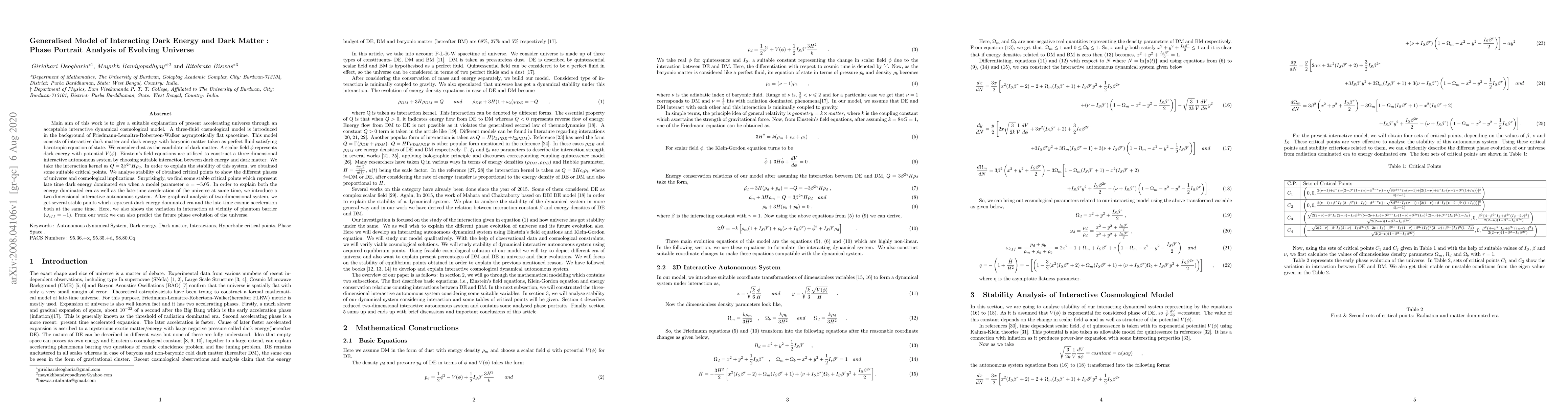 Thumbnail for Generalized Model of Interacting Dark Energy and Dark Matter : Phase
  Portrait Analysis of Evolving Universe