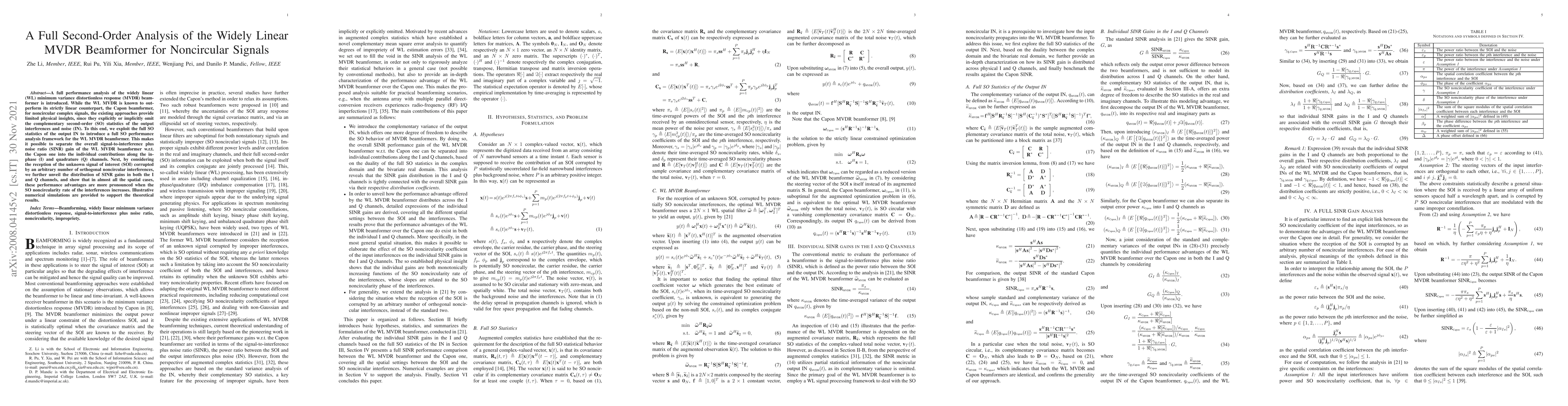 Thumbnail for A Full Second-Order Analysis of the Widely Linear MVDR Beamformer for
  Noncircular Signals