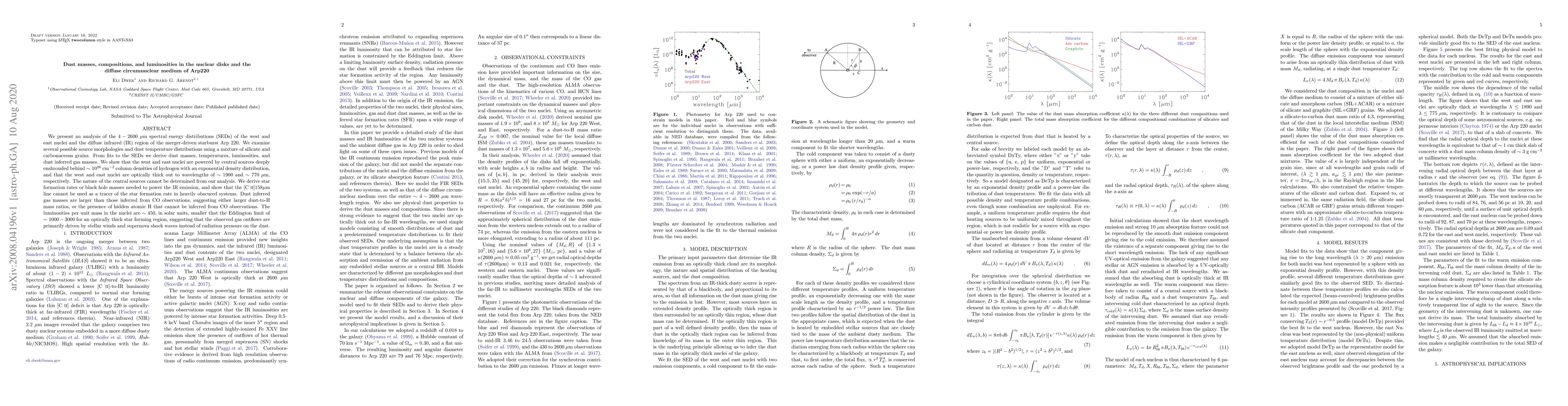Thumbnail for Dust masses, compositions, and luminosities in the nuclear disks and the
  diffuse circumnuclear medium of Arp220