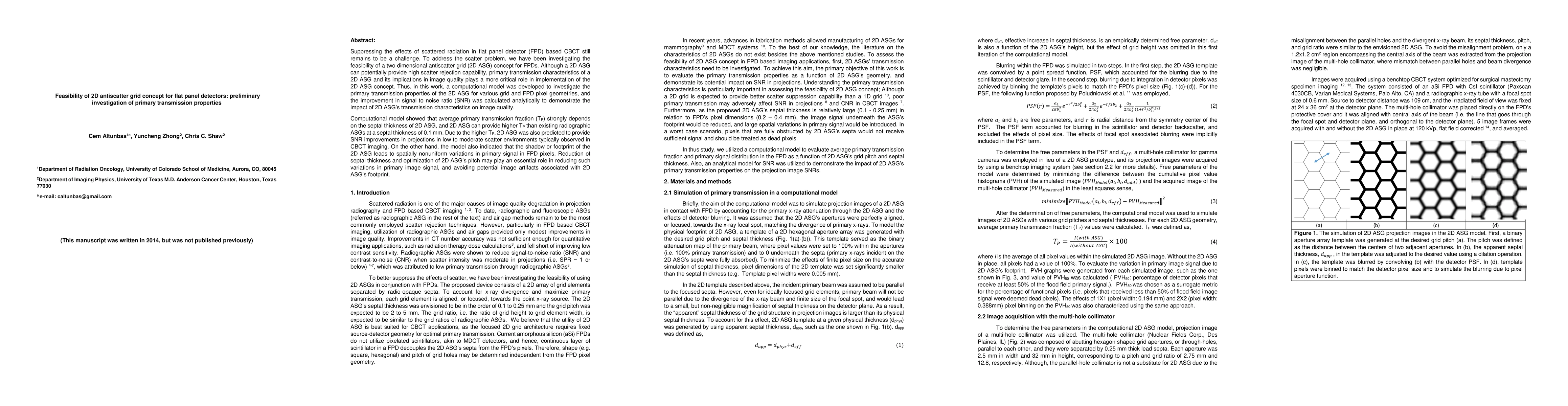 Thumbnail for Feasibility of 2D antiscatter grid concept for flat panel detectors:
  preliminary investigation of primary transmission properties