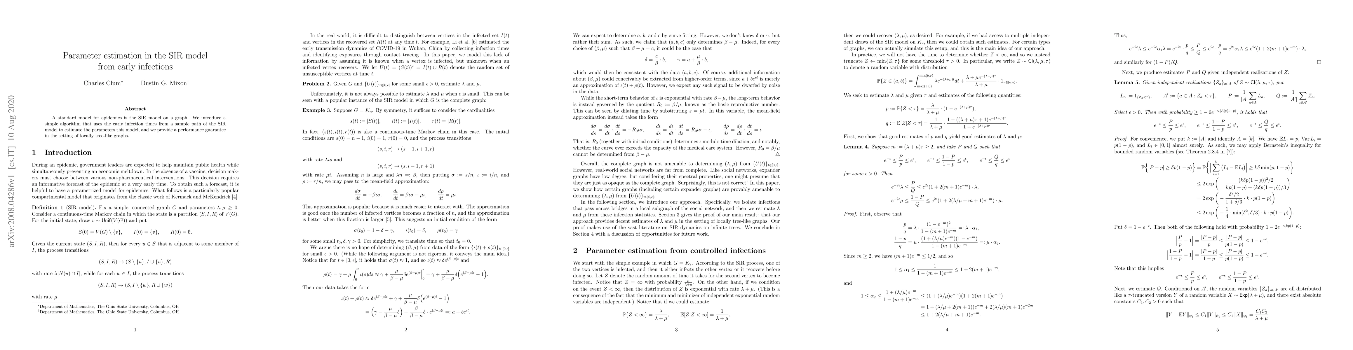 Thumbnail for Parameter estimation in the SIR model from early infections