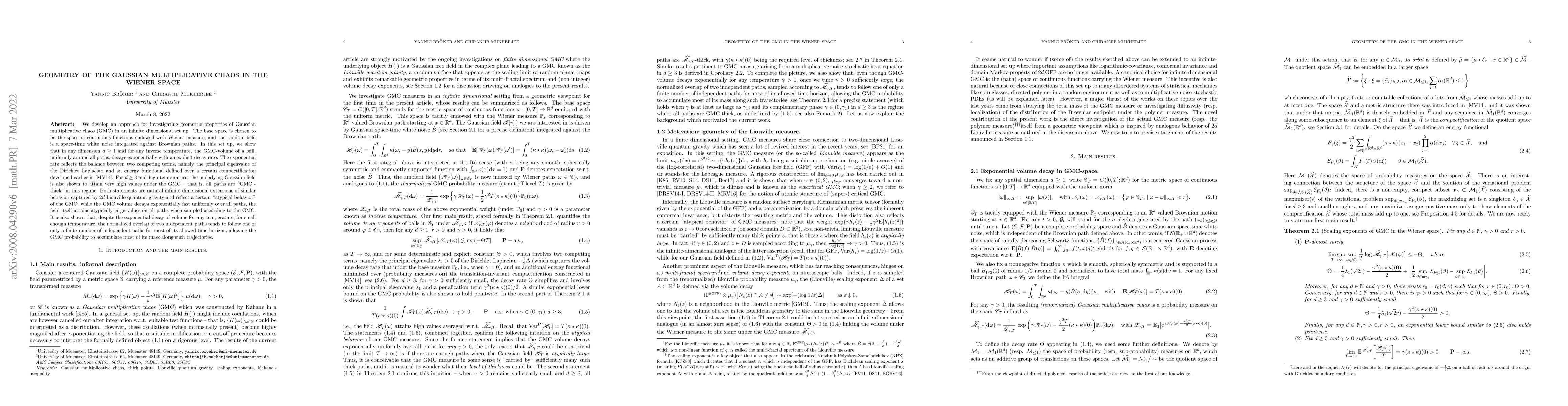 Thumbnail for Geometry of the Gaussian multiplicative chaos in the Wiener space