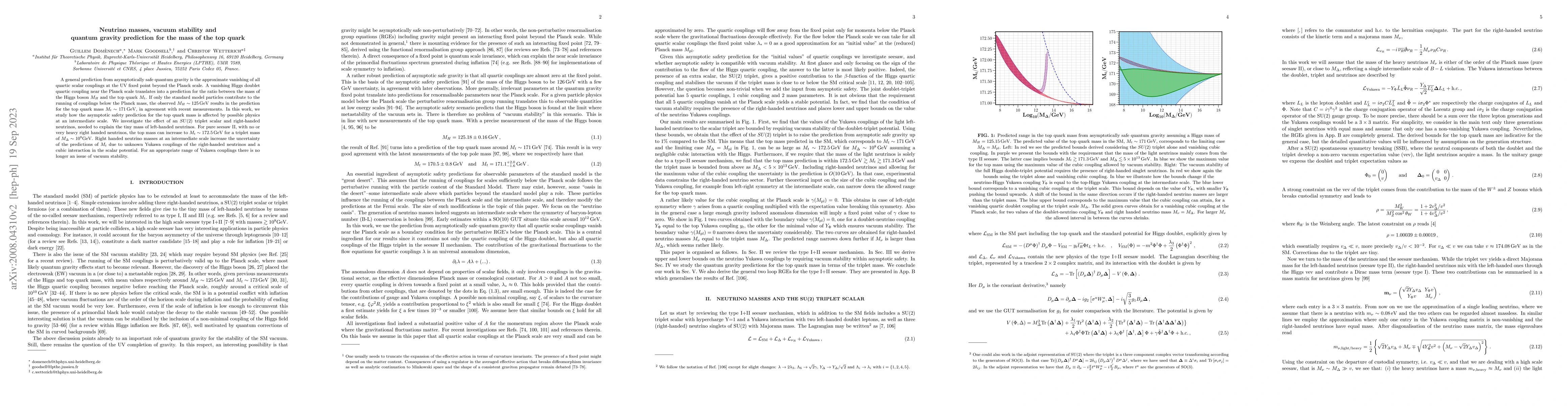 Thumbnail for Neutrino masses, vacuum stability and quantum gravity prediction for the
  mass of the top quark