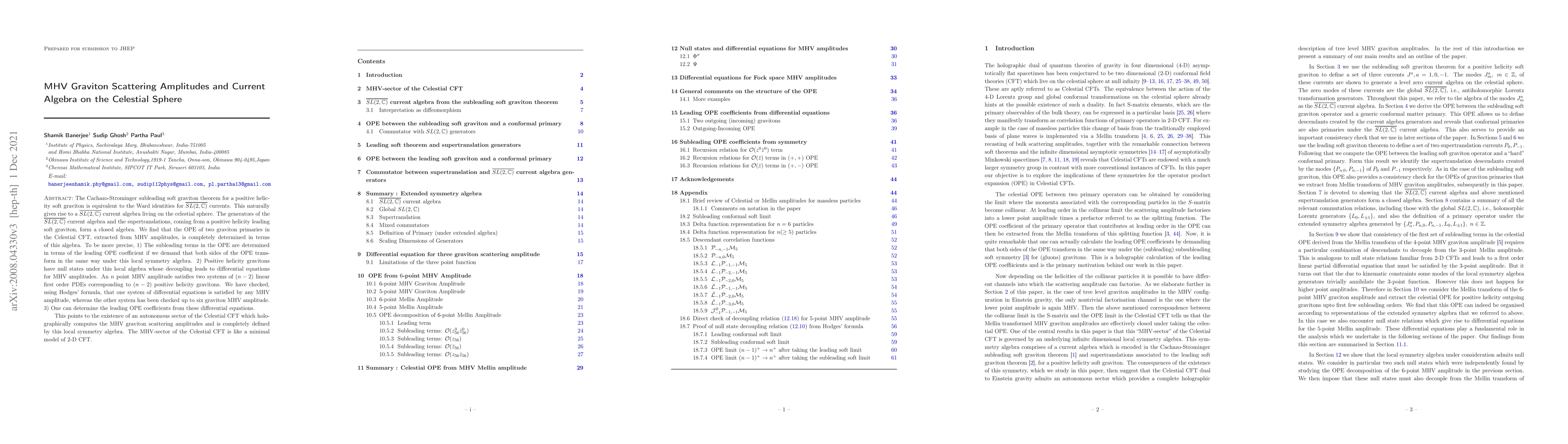 Thumbnail for MHV Graviton Scattering Amplitudes and Current Algebra on the Celestial
  Sphere