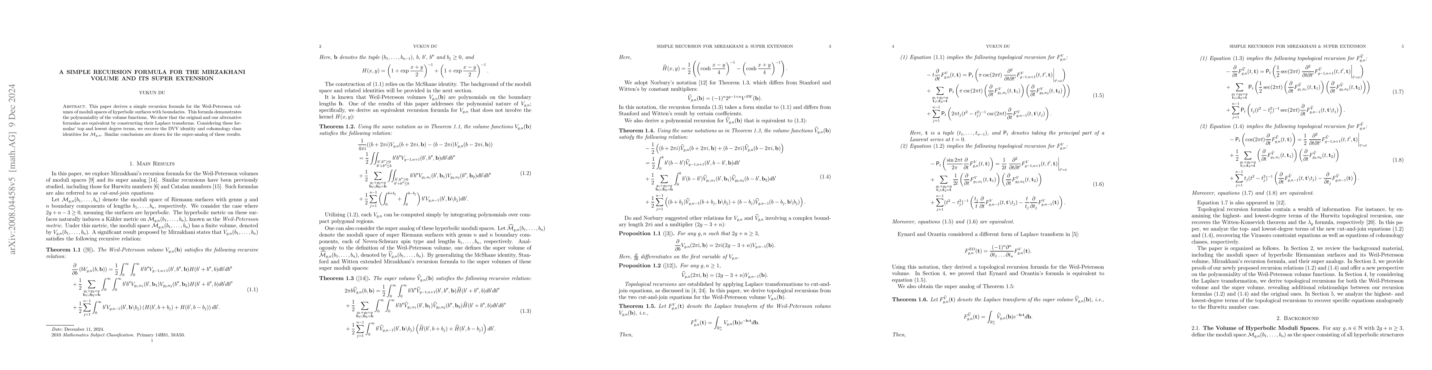 Thumbnail for A Simple Recursion for the Mirzakhani Volume and its Super Extension