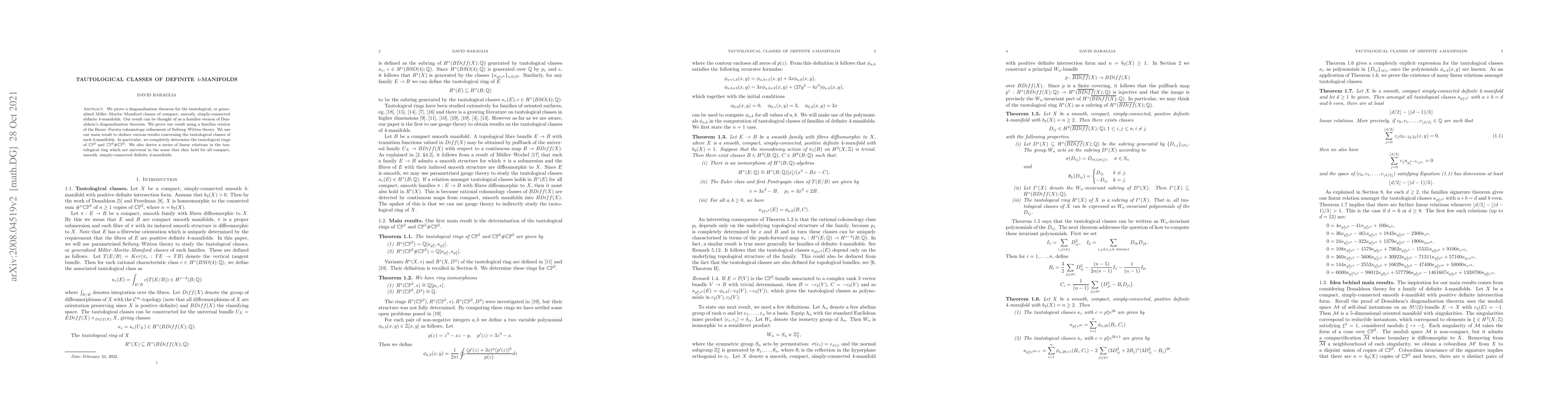 Thumbnail for Tautological classes of definite 4-manifolds