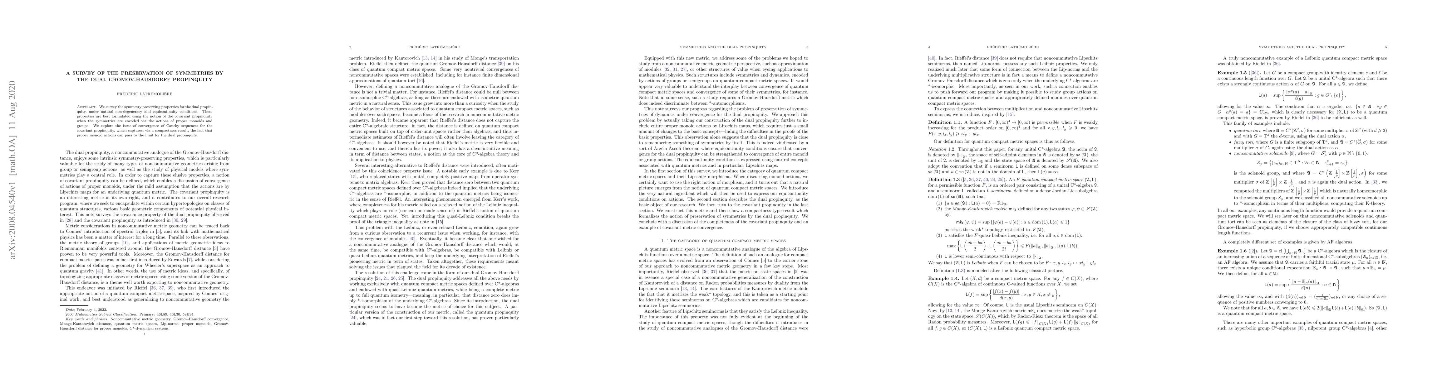 Thumbnail for A survey of the Preservation of Symmetries by the Dual Gromov-Hausdorff
  Propinquity