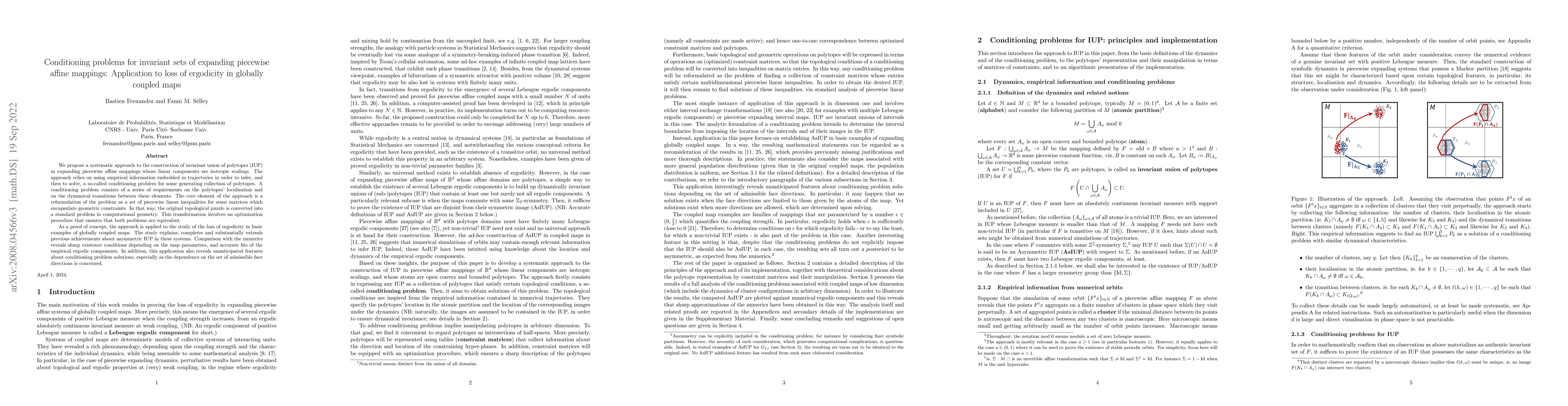 Thumbnail for Conditioning problems for invariant sets of expanding piecewise affine
  mappings: Application to loss of ergodicity in globally coupled maps