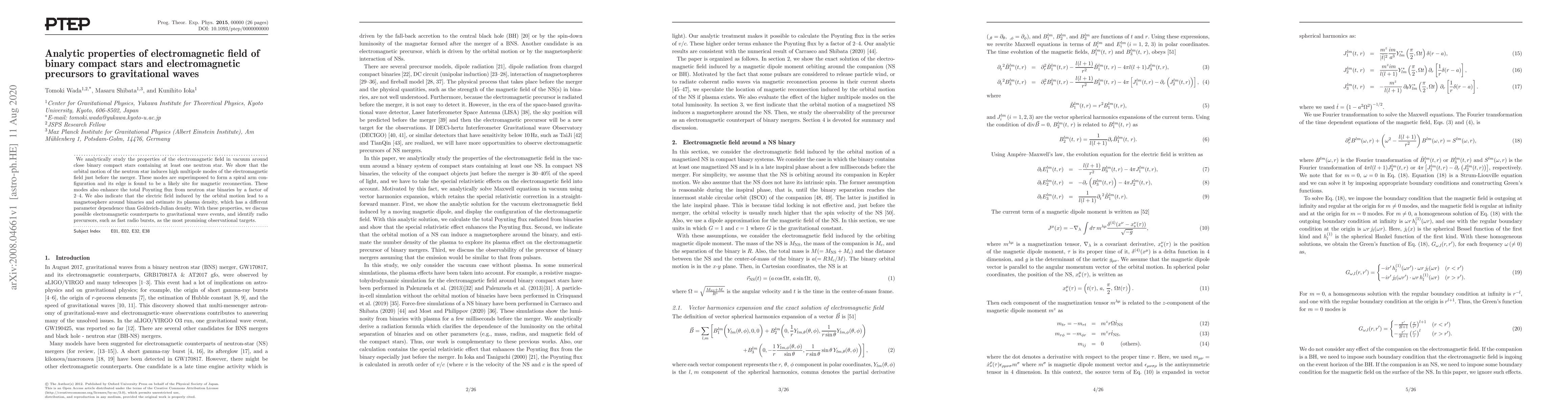 Thumbnail for Analytic properties of electromagnetic field of binary compact stars and
  electromagnetic precursors to gravitational waves