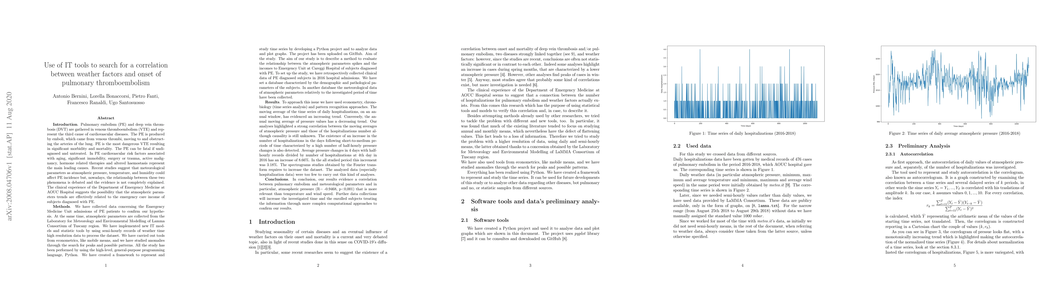 Thumbnail for Use of IT tools to search for a correlation between weather factors and
  onset of pulmonary thromboembolism