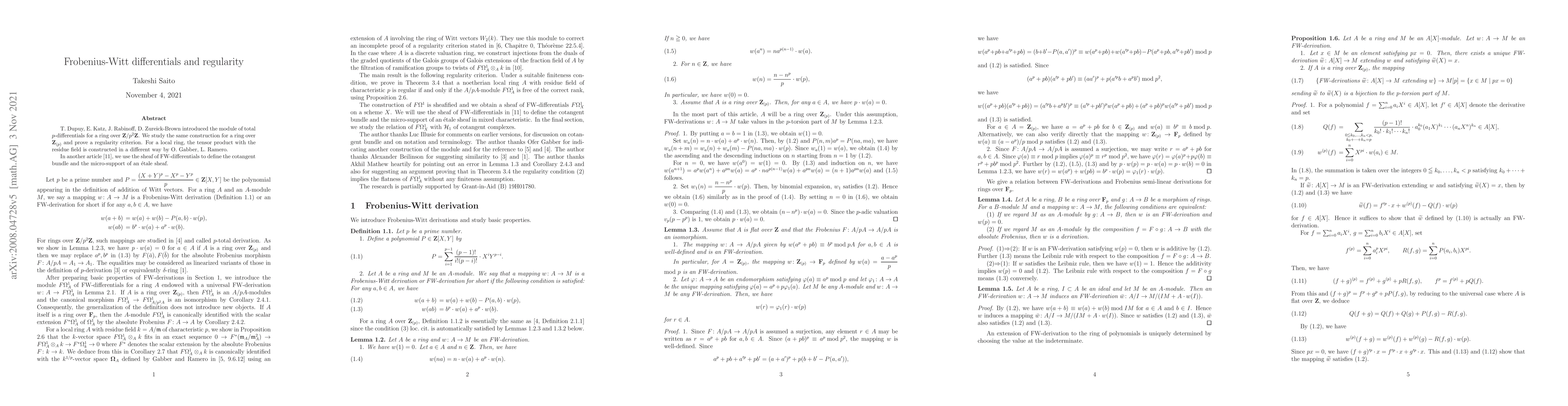 Thumbnail for Frobenius-Witt differentials and regularity