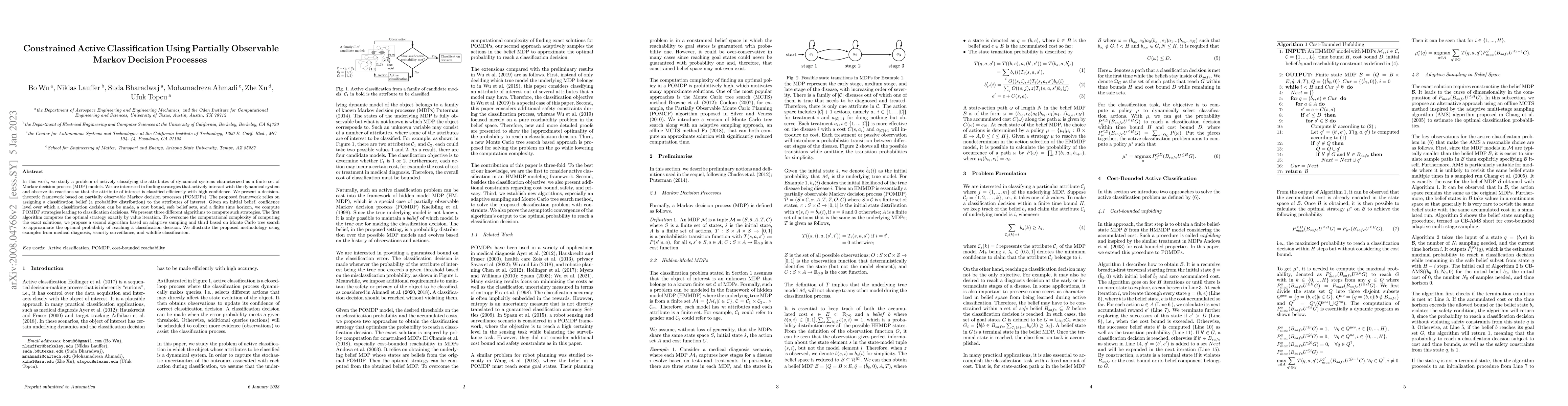 Thumbnail for Constrained Active Classification Using Partially Observable Markov
  Decision Processes