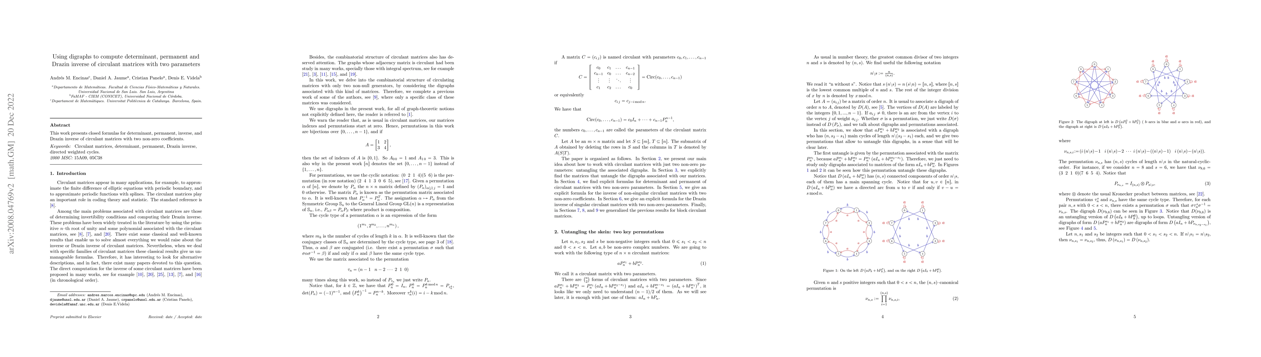 Thumbnail for Using digraphs to compute determinant, permanent and Drazin inverse of
  circulant matrices with two parameters
