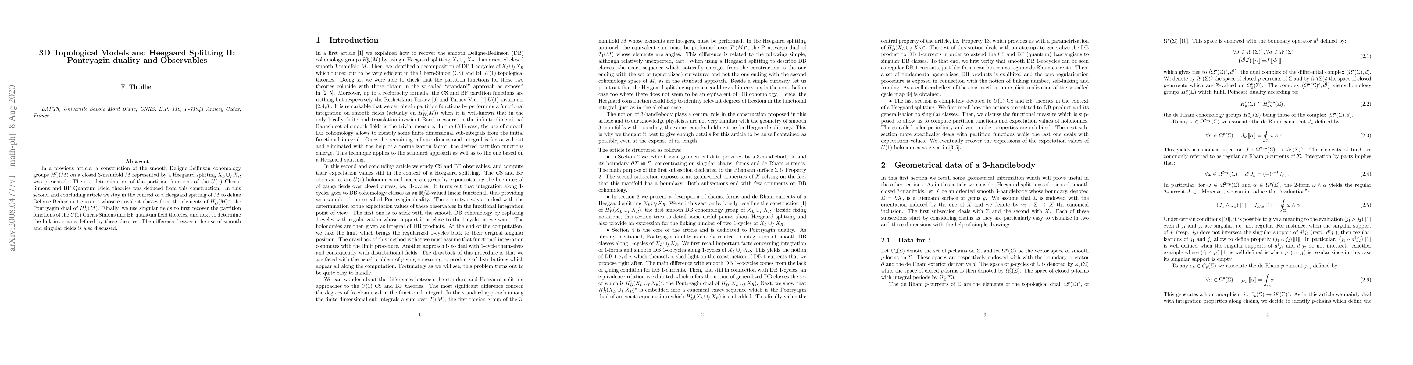 Thumbnail for 3D Topological Models and Heegaard Splitting II: Pontryagin duality and
  Observables