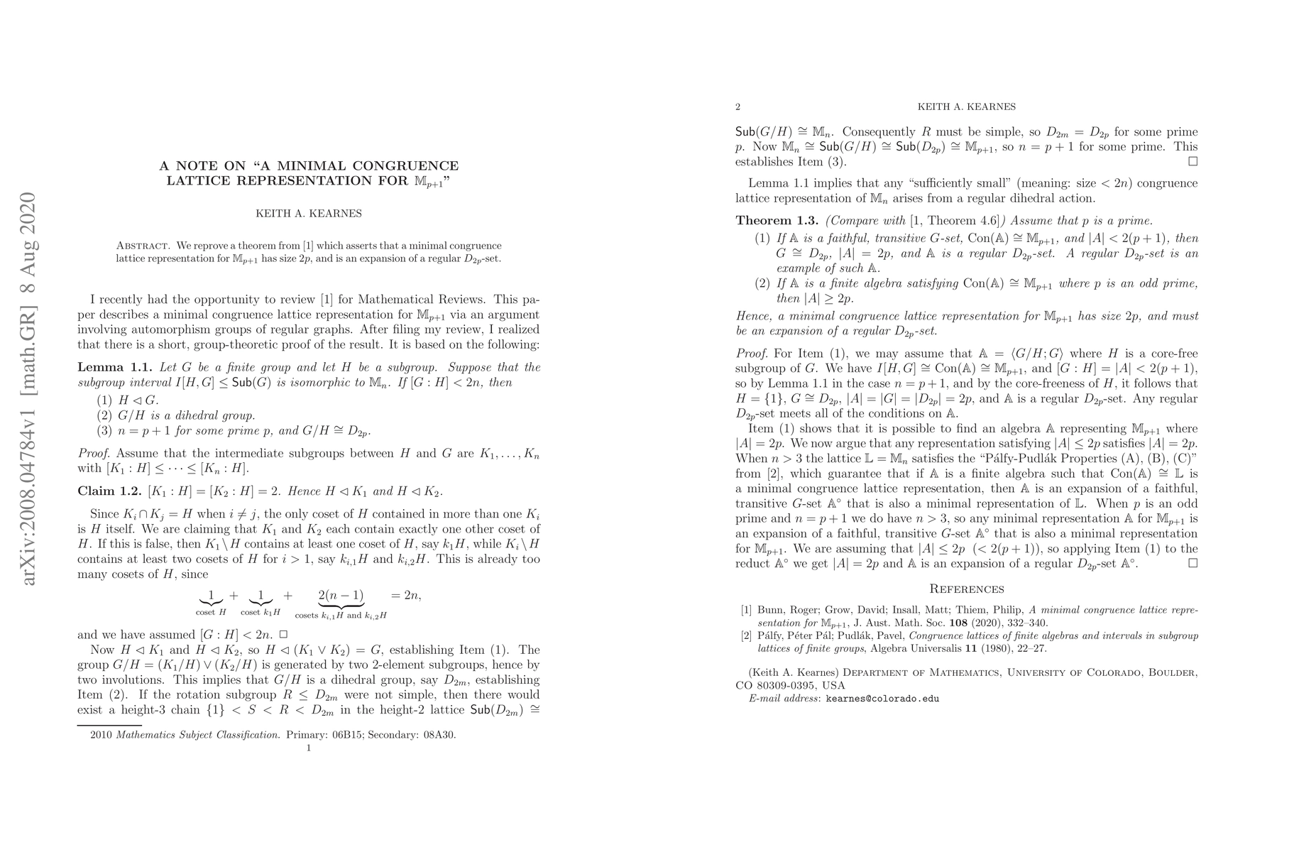 Thumbnail for A note on "A minimal congruence lattice representation for $\mathbb
  M_{p+1}$''