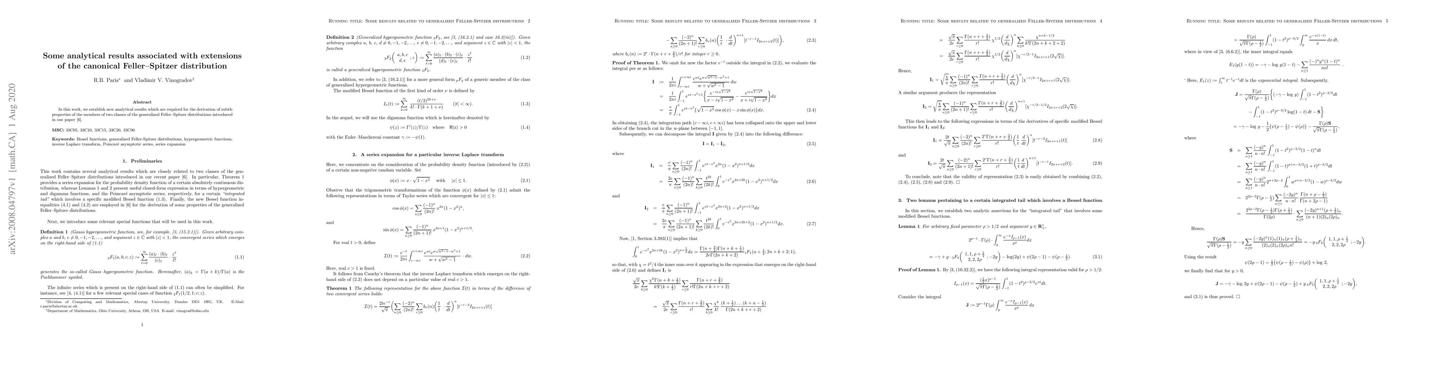 Thumbnail for Some analytical results associated with extensions of the canonical
  Feller-Spitzer distribution