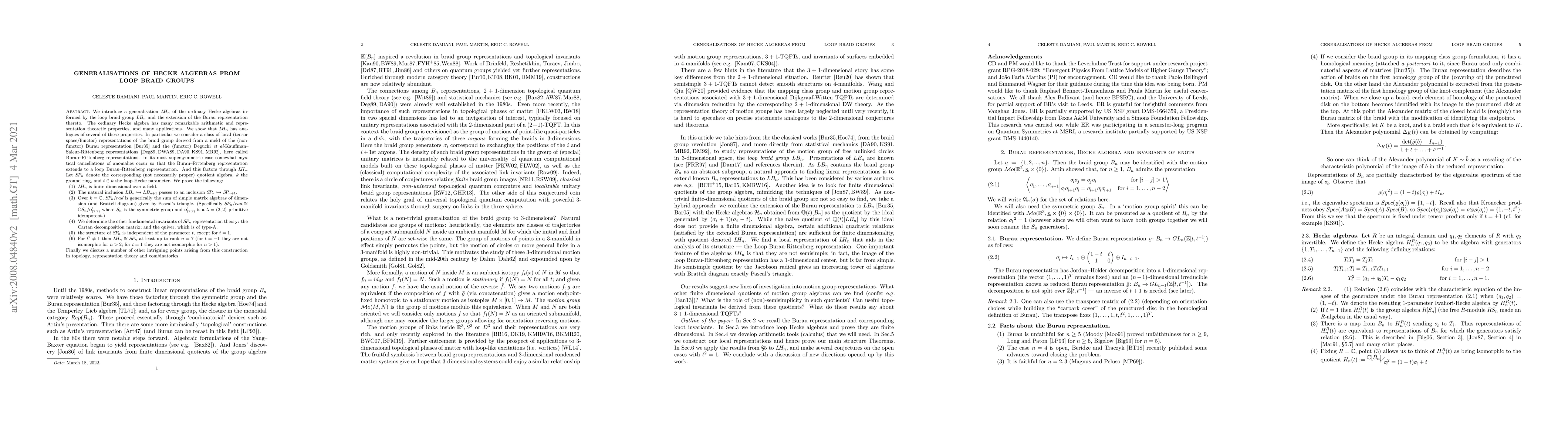 Thumbnail for Generalisations of Hecke algebras from Loop Braid Groups