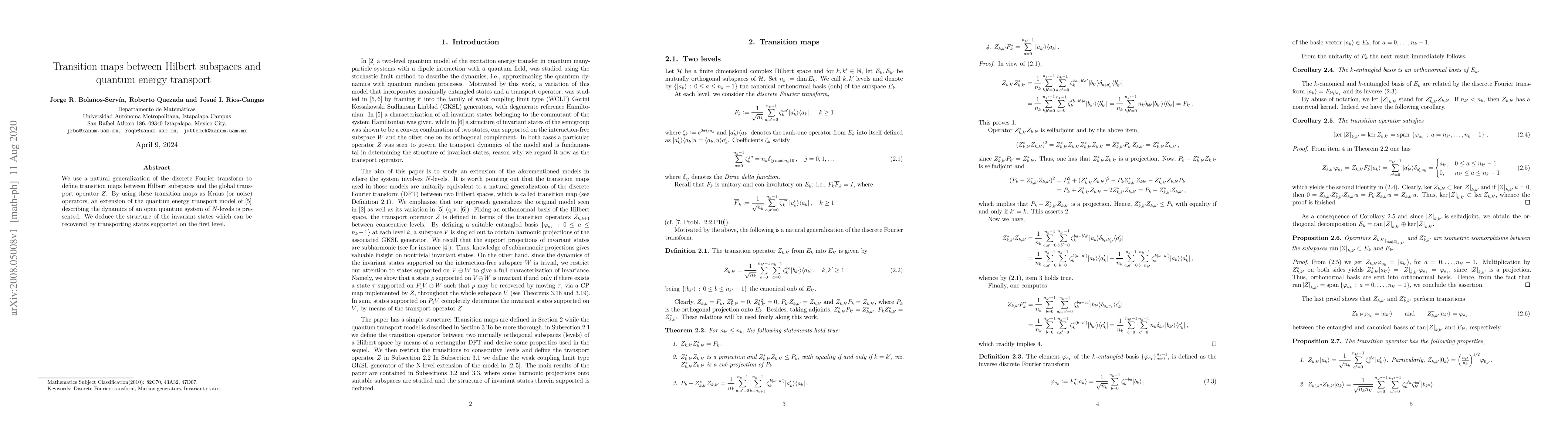 Thumbnail for Transition maps between Hilbert subspaces and quantum energy transport
