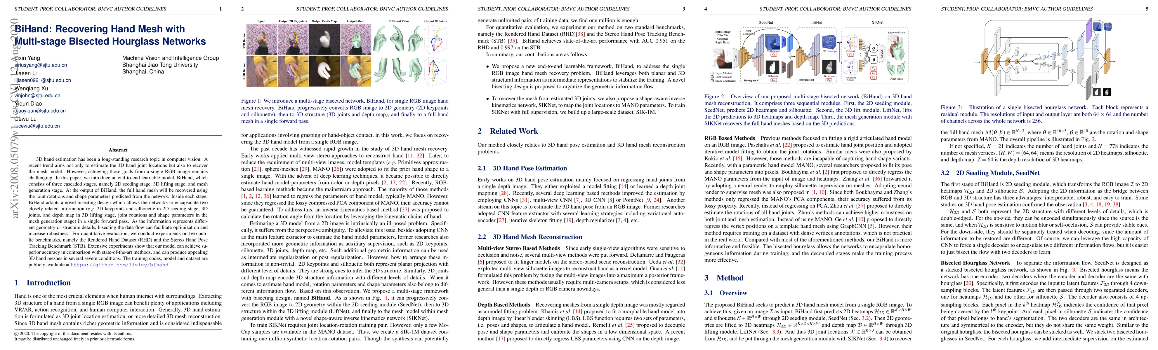 Thumbnail for BiHand: Recovering Hand Mesh with Multi-stage Bisected Hourglass
  Networks
