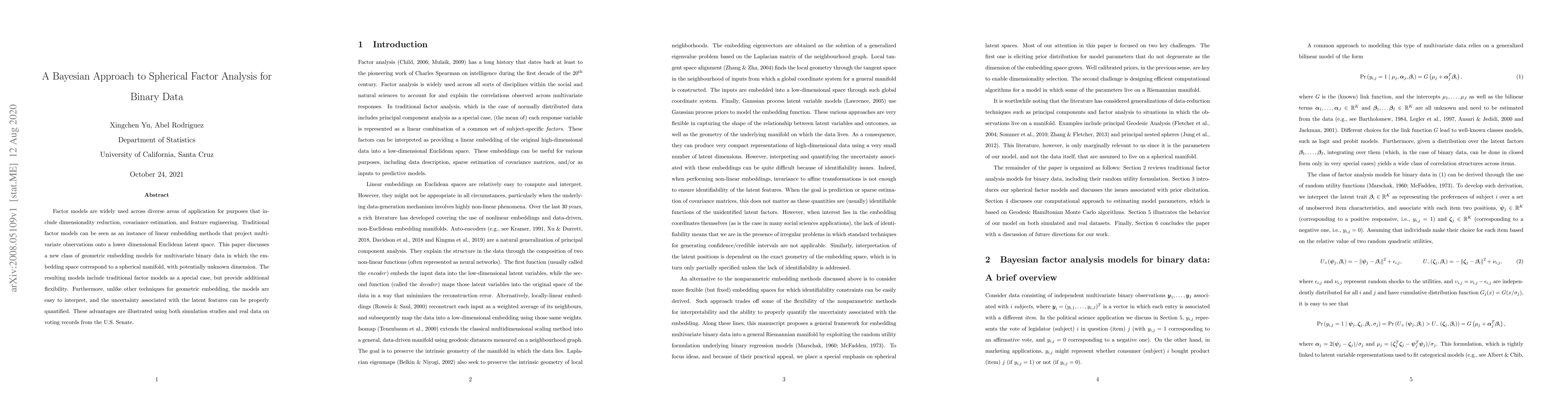 Thumbnail for A Bayesian Approach to Spherical Factor Analysis for Binary Data