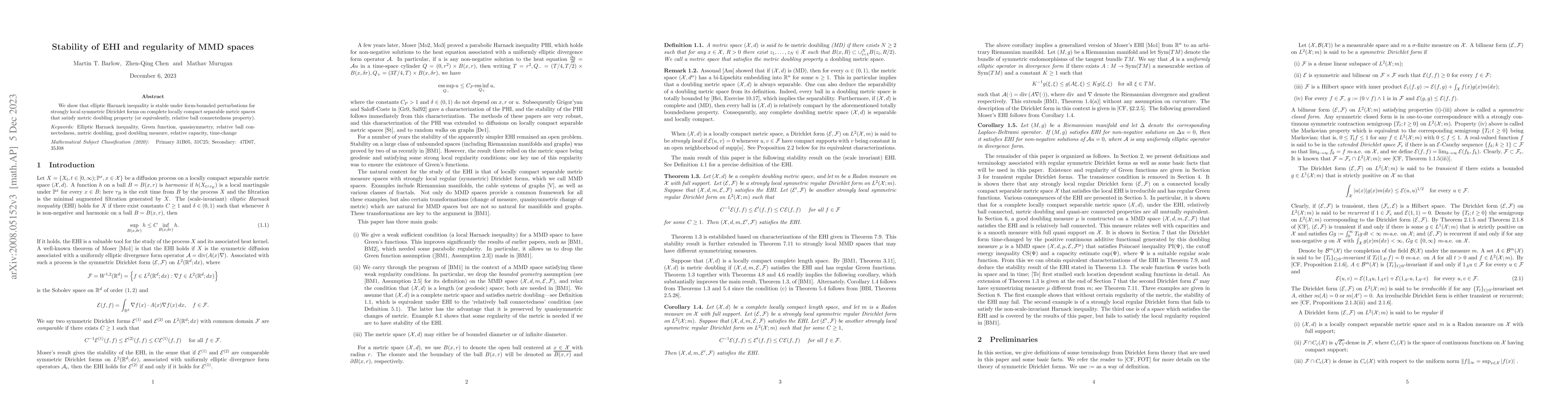 Thumbnail for Stability of EHI and regularity of MMD spaces